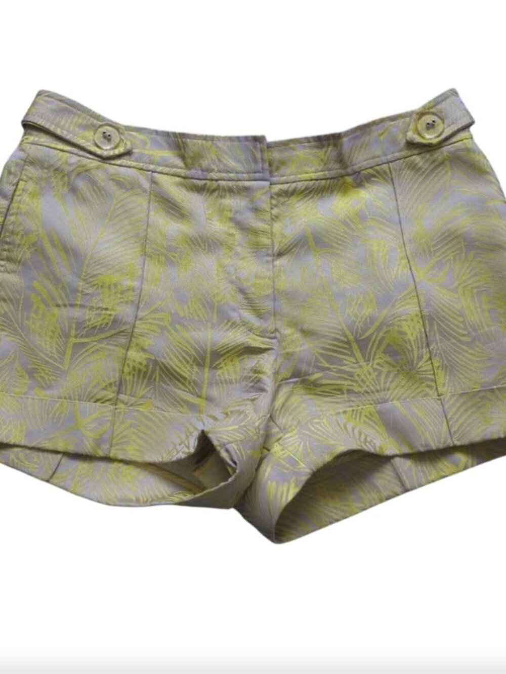 Vera Wang 100% Silk Brocade Yellow and Tan Floral Mini Shorts • Size 6